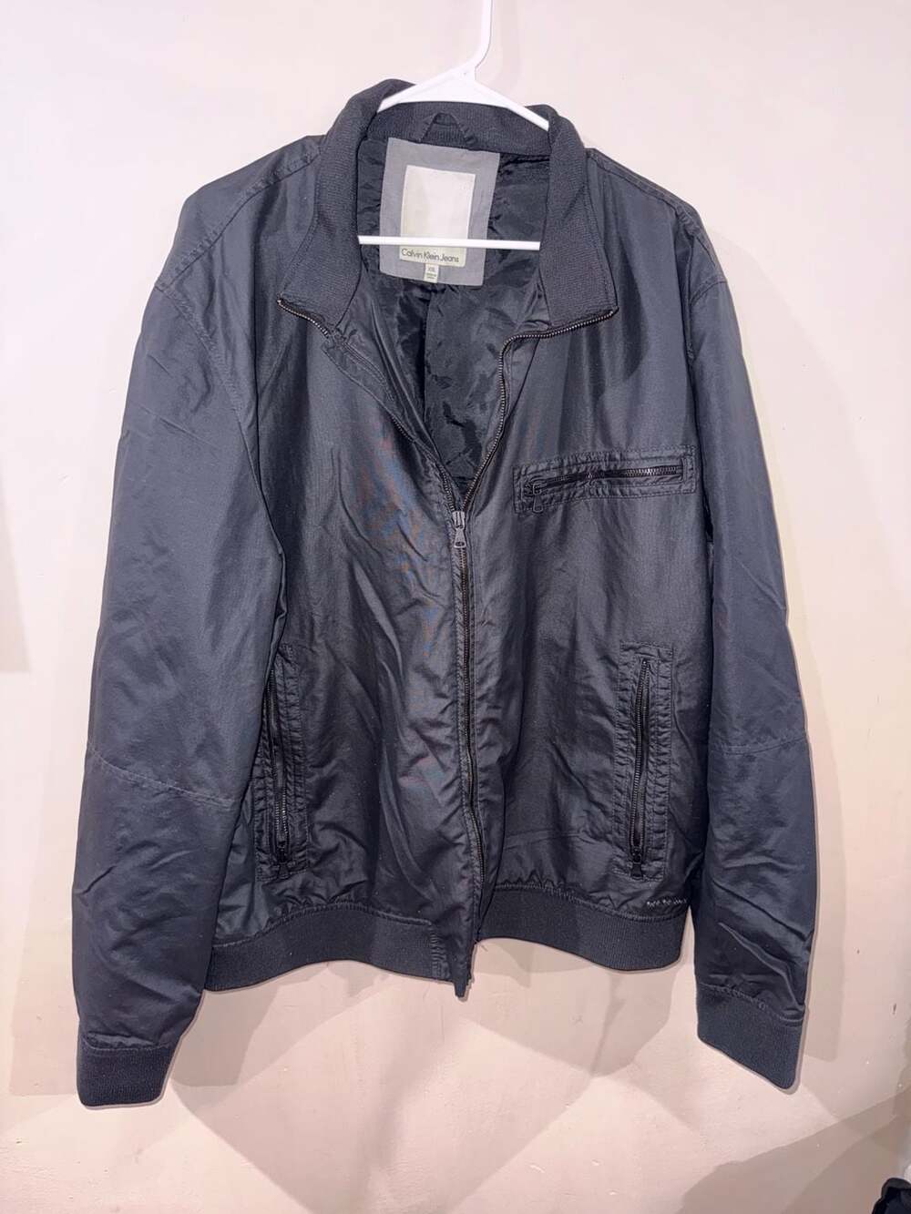 Calvin Klein Jeans Bomber Jacket Size XXL Black Full Zip Pocket